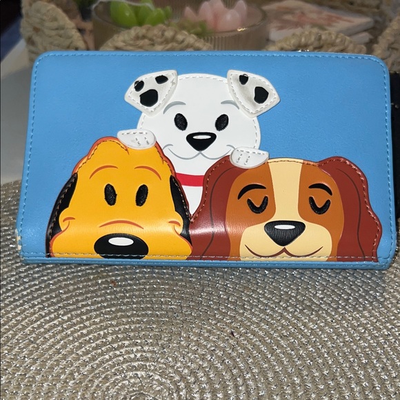 Loungefly Handbags - Loungefly Blue Wallet with Disney Parks Plaque featuring Pluto, Pongo, and Lady